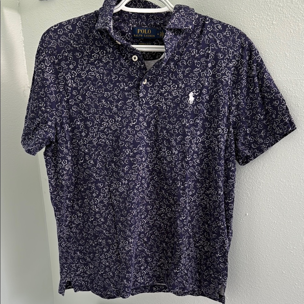 Polo by Ralph Lauren Men's Dark Blue Patterned Polo